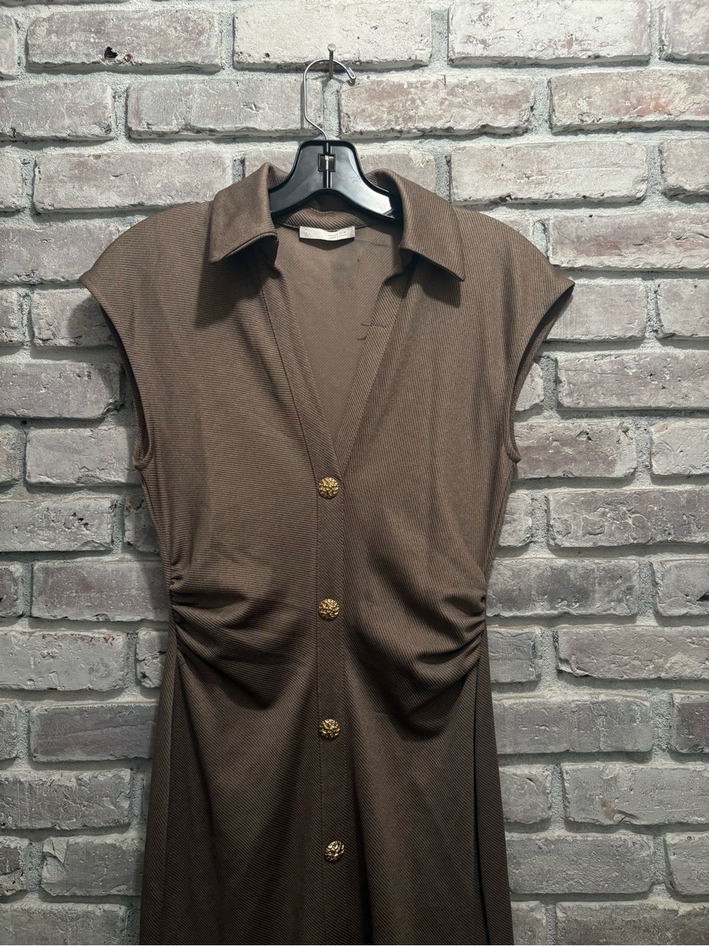 Zara Brown Button-Front Midi Dress - Picture 4 of 7